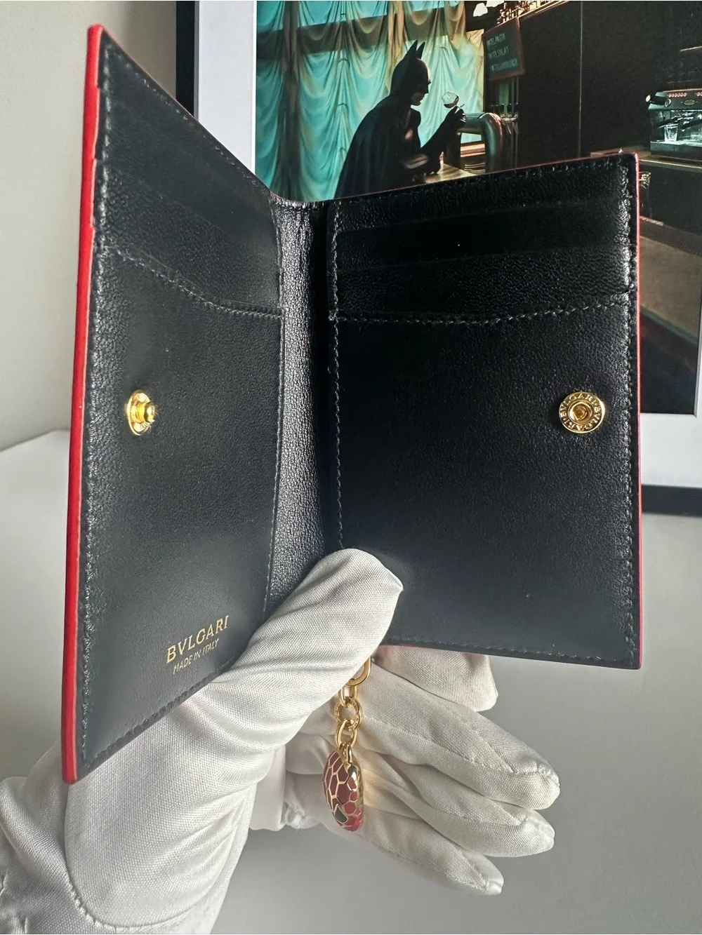 BVLGARI Serpenti Forever Ruby Red Patent Leather Card Holder Wallet – Like New
